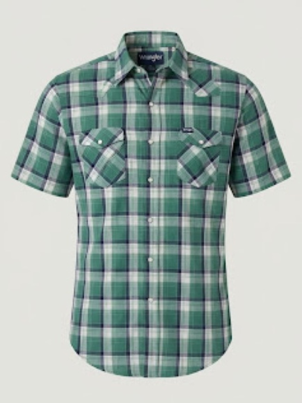 Vintage Wrangler Pearl Snap Short Sleeve Shirt Green Plaid Button Up (See Meas)